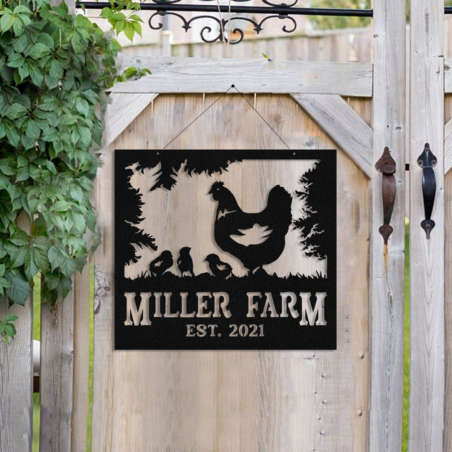 Personalized Metal Farm Sign Hen Chick Chicken Monogram, Metal Laser Cut Metal Signs Custom Gift Ideas 14x14IN