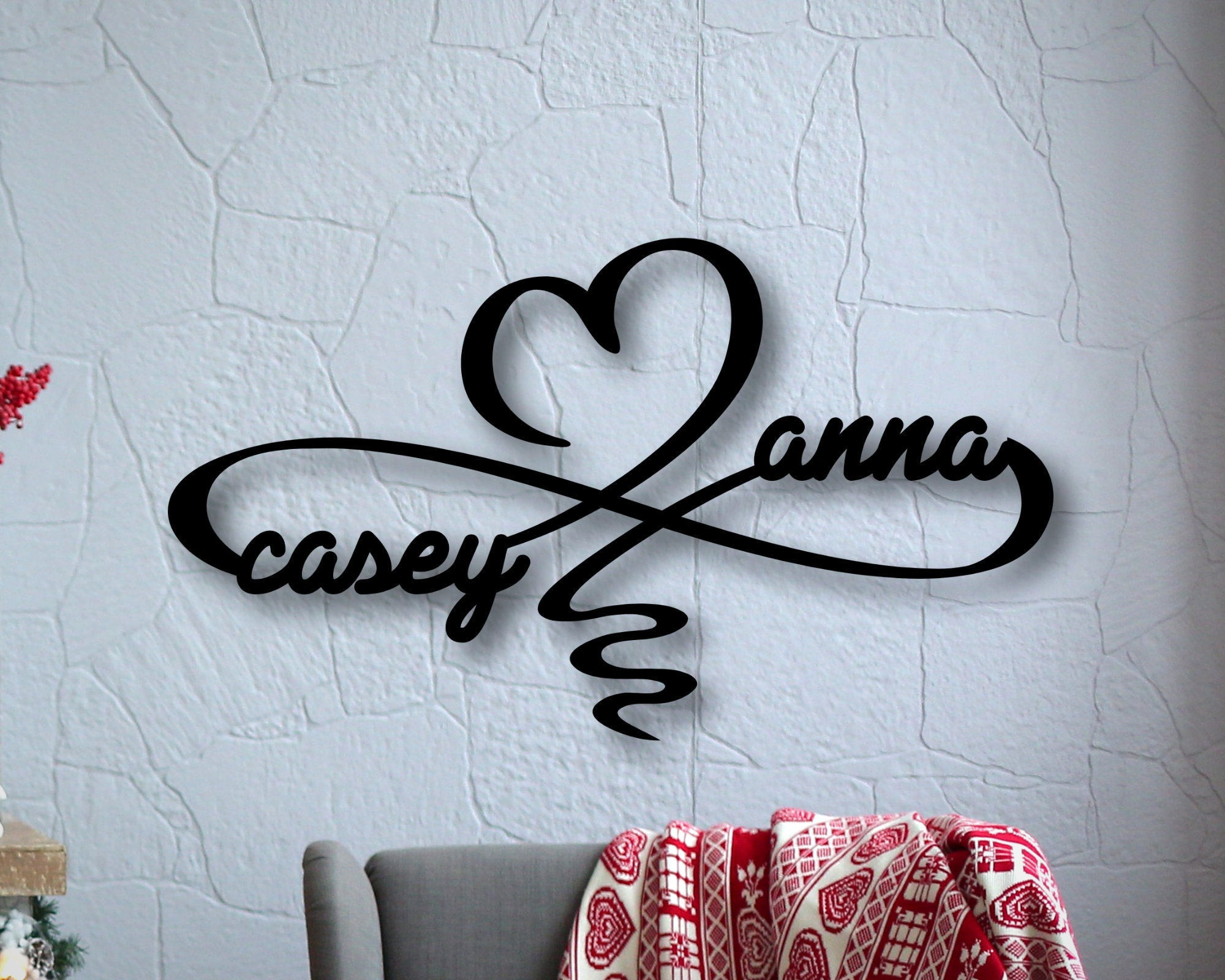 Personalized Metal Infinity Heart Sign, Custom Wedding Gift, Couple Names Heart Shape Wall Hanging, Door Hanger Home Decor, Laser Cut Metal Signs Custom Gift Ideas 12x12IN