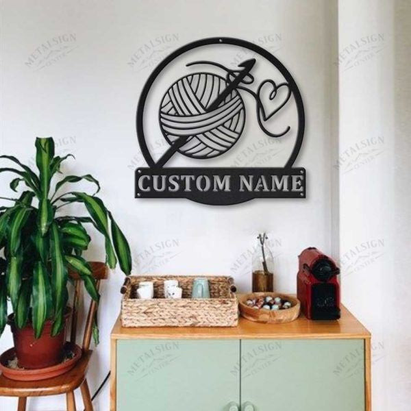 Personalized Crochet Monogram Metal Wall Decor, Cut Metal Sign, Metal Wall Art, Metal House Sign, Metal Laser Cut Metal Signs Custom Gift Ideas 12x12IN