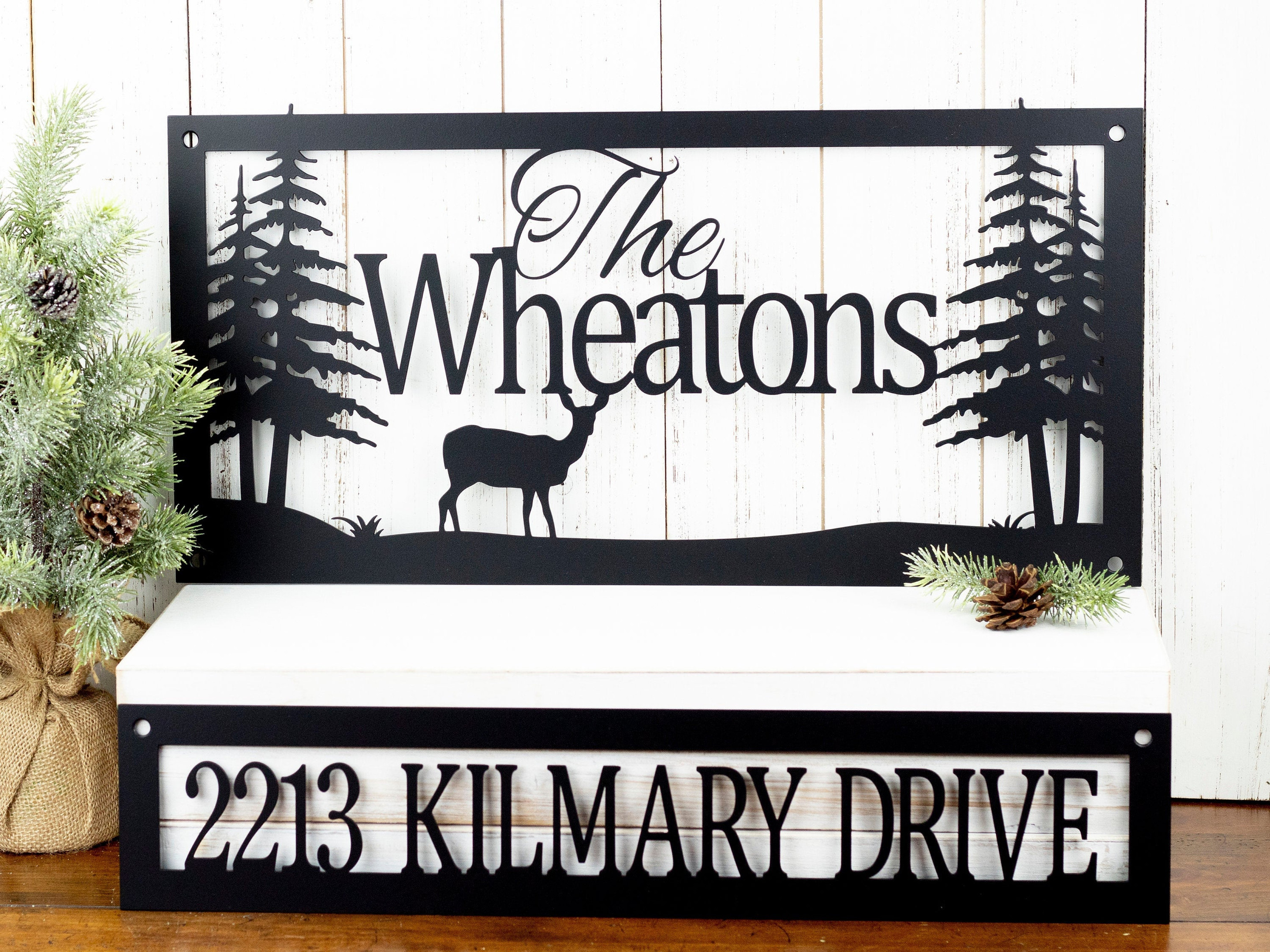 Custom Family Name And Address Metal Sign, Family Last Name, Deer, Rustic, House Numbers, Metal Wall Art, Outdoor Sign, Custom Name, Laser Cut Metal Signs Custom Gift Ideas 12x12IN