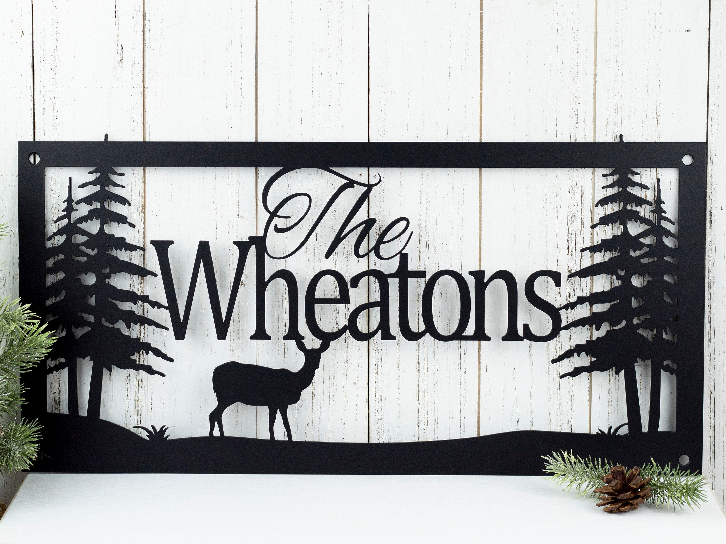 Custom Family Name And Address Metal Sign, Family Last Name, Deer, Rustic, House Numbers, Metal Wall Art, Outdoor Sign, Custom Name, Laser Cut Metal Signs Custom Gift Ideas 14x14IN
