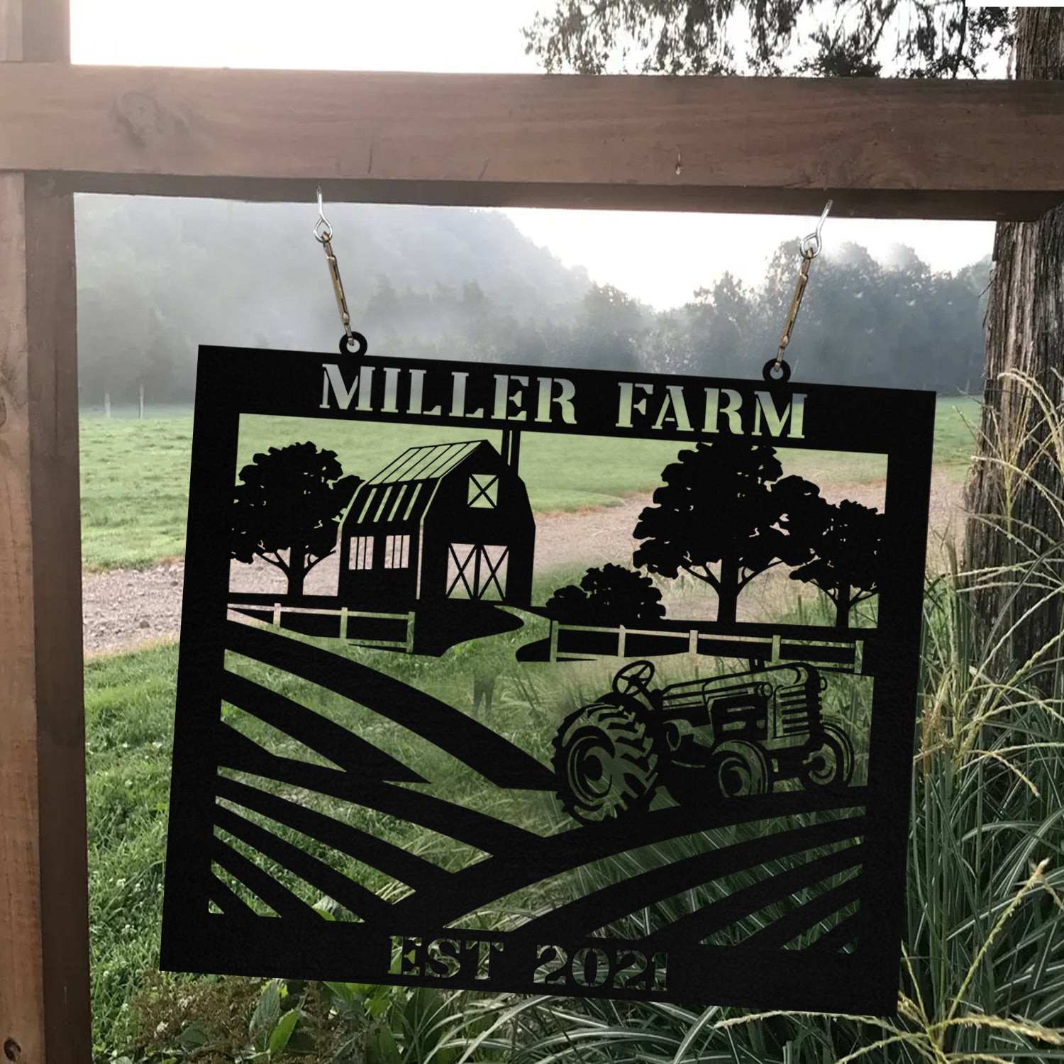 Personalized Metal Farm Sign Barn Tractor Monogram, Custom Outdoor, Front Gate, Metal Laser Cut Metal Signs Custom Gift Ideas 18x18IN
