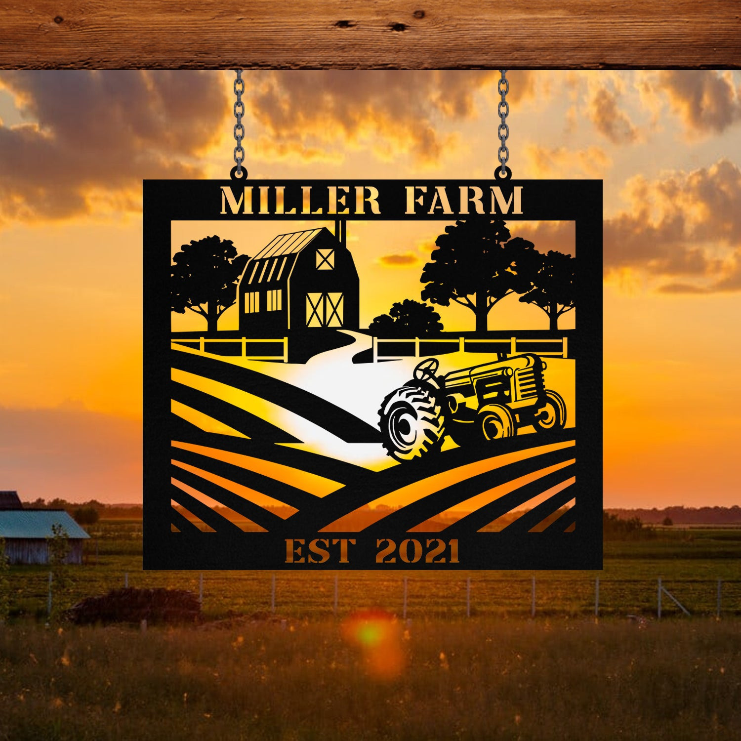 Personalized Metal Farm Sign Barn Tractor Monogram, Custom Outdoor, Front Gate, Metal Laser Cut Metal Signs Custom Gift Ideas 12x12IN