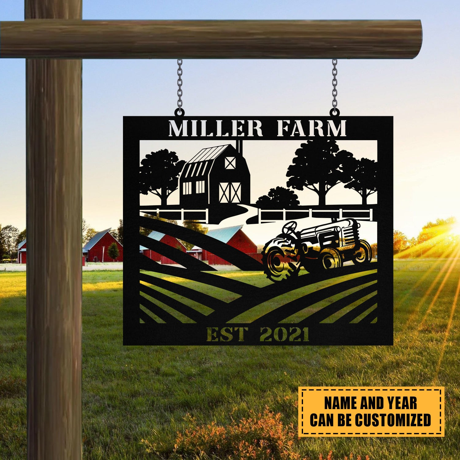 Personalized Metal Farm Sign Barn Tractor Monogram, Custom Outdoor, Front Gate, Metal Laser Cut Metal Signs Custom Gift Ideas 14x14IN