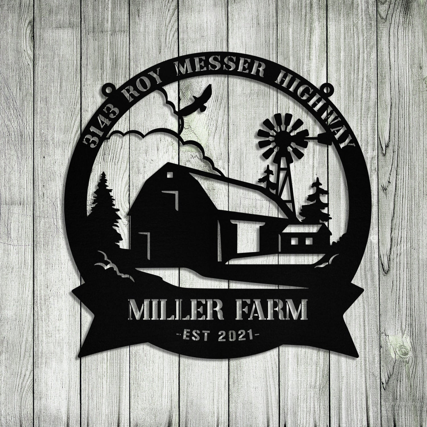 Personalized Metal Farm Sign Barn Windmill, Custom Outdoor, Entry Road, Front Gate, Metal Laser Cut Metal Signs Custom Gift Ideas 18x18IN