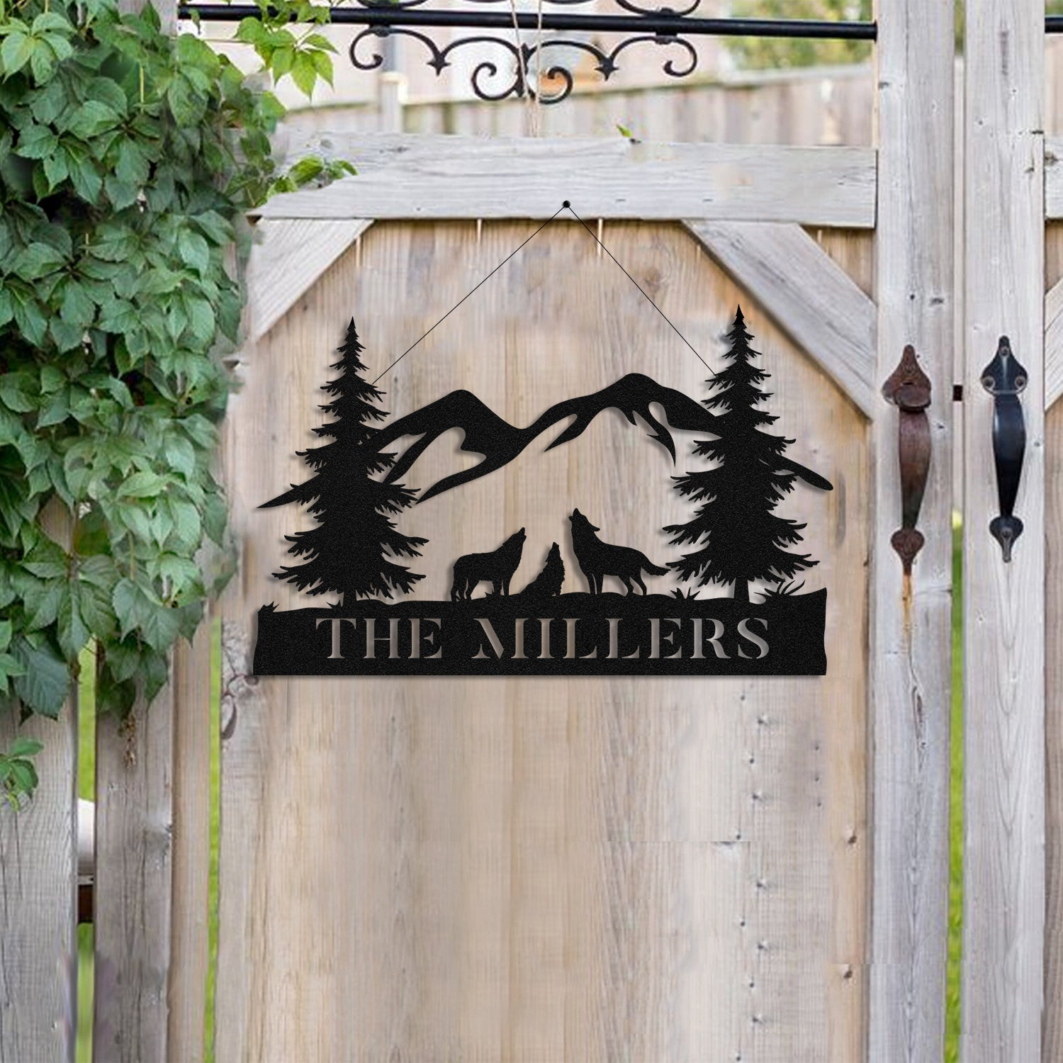 Personalized Family Name Wolf Deer Hunting Hunter Metal Sign, Cabin, Lodge, Camp, Wall Decor, Metal Laser Cut Metal Signs Custom Gift Ideas 14x14IN
