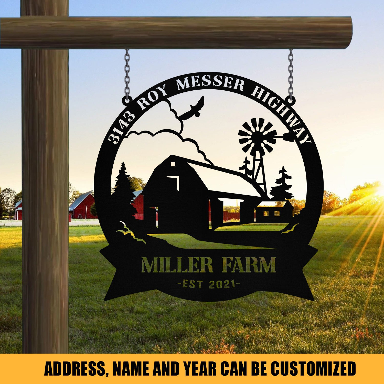 Personalized Metal Farm Sign Barn Windmill, Custom Outdoor, Entry Road, Front Gate, Metal Laser Cut Metal Signs Custom Gift Ideas 12x12IN