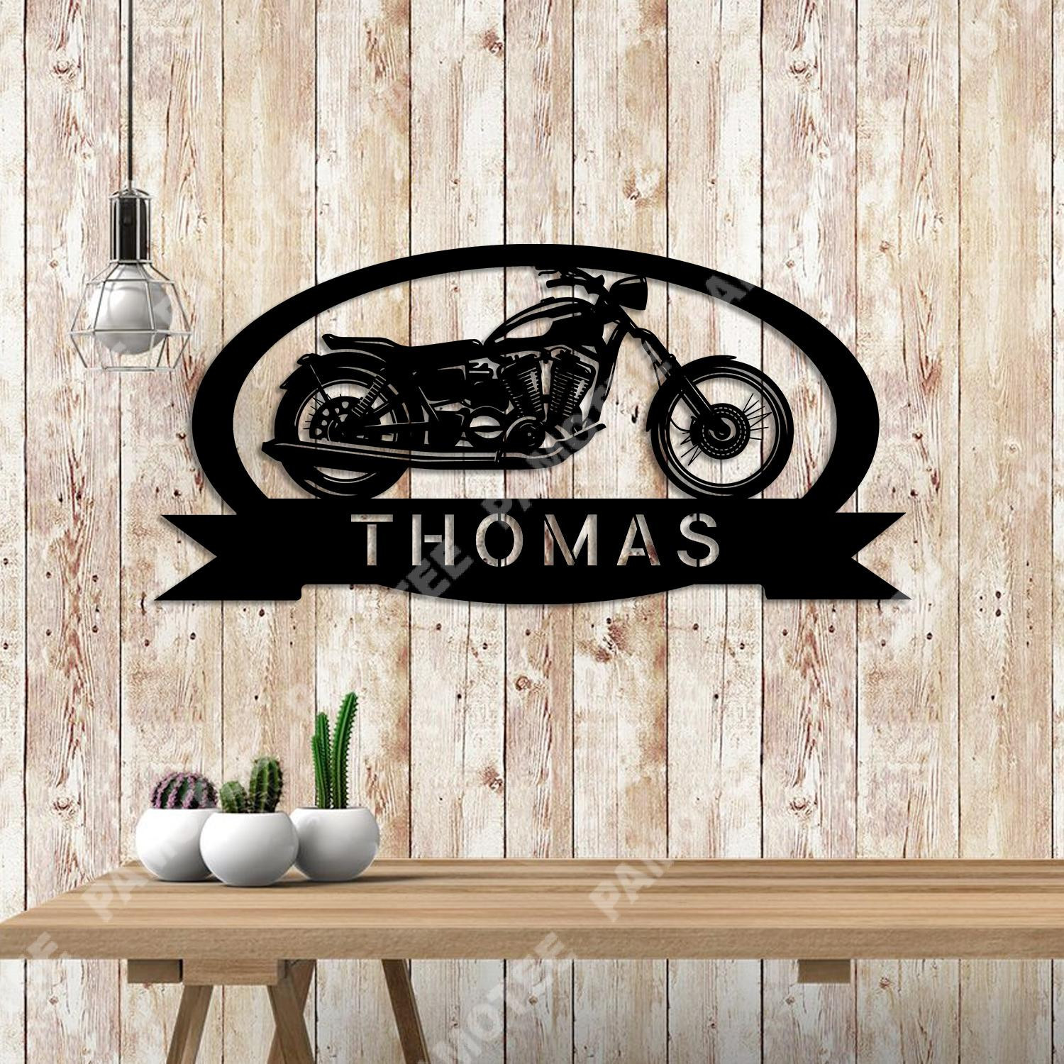Personalized Your Name Motorcycle Metal Wall Art, Garage Metal Sign For Biking Lovers, Metal Laser Cut Metal Signs Custom Gift Ideas 18x18IN