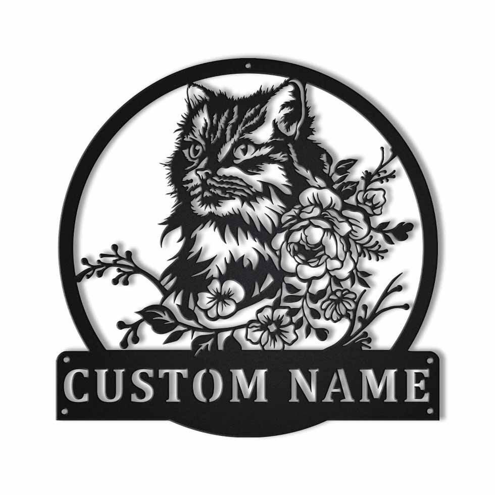 Personalized Cute Cat Floral Metal Sign Art, Custom Cute Cat Floral Metal Sign, Animal Funny, Father&#39;s Day Gift, Pets Gift, Laser Cut Metal Signs Custom Gift Ideas 12x12IN