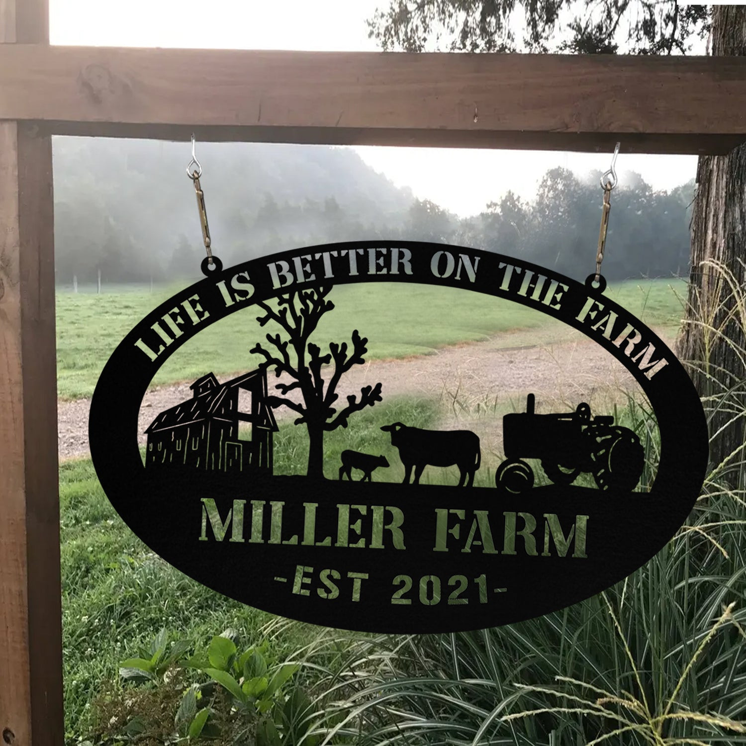 Personalized Metal Farm Sign Barn Cow Tractor Monogram, Outdoor Farmhouse, Metal Laser Cut Metal Signs Custom Gift Ideas 14x14IN