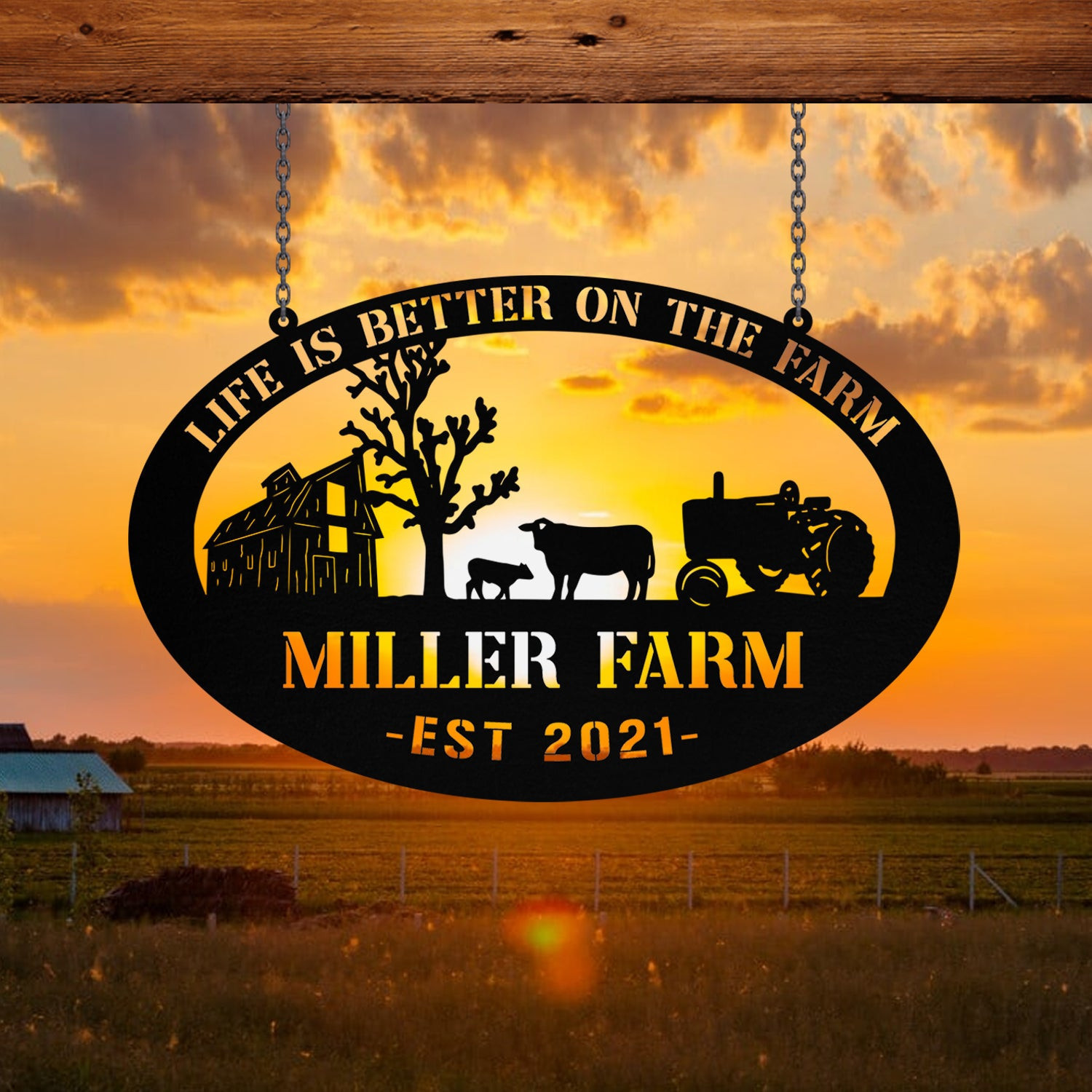 Personalized Metal Farm Sign Barn Cow Tractor Monogram, Outdoor Farmhouse, Metal Laser Cut Metal Signs Custom Gift Ideas 12x12IN