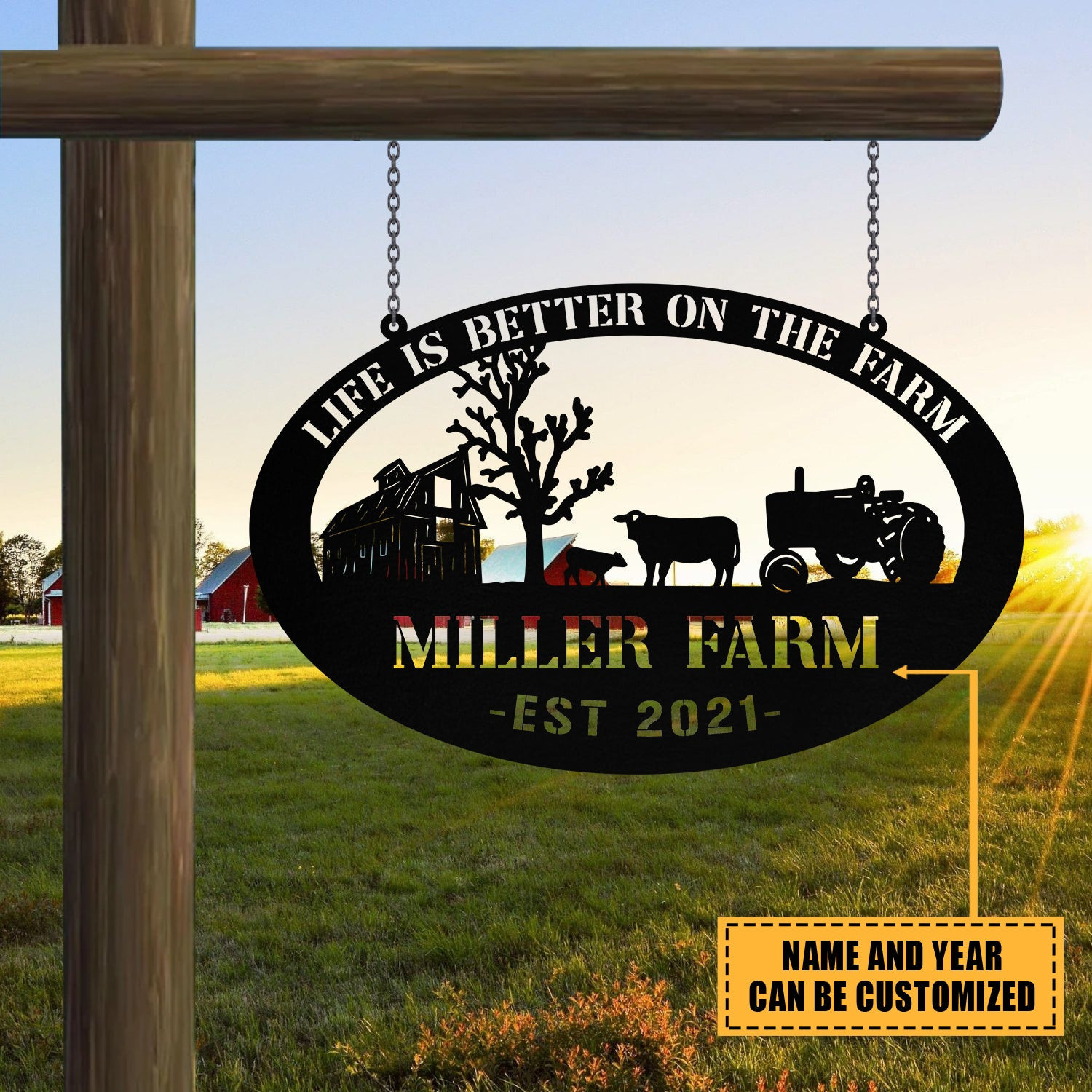 Personalized Metal Farm Sign Barn Cow Tractor Monogram, Outdoor Farmhouse, Metal Laser Cut Metal Signs Custom Gift Ideas 18x18IN