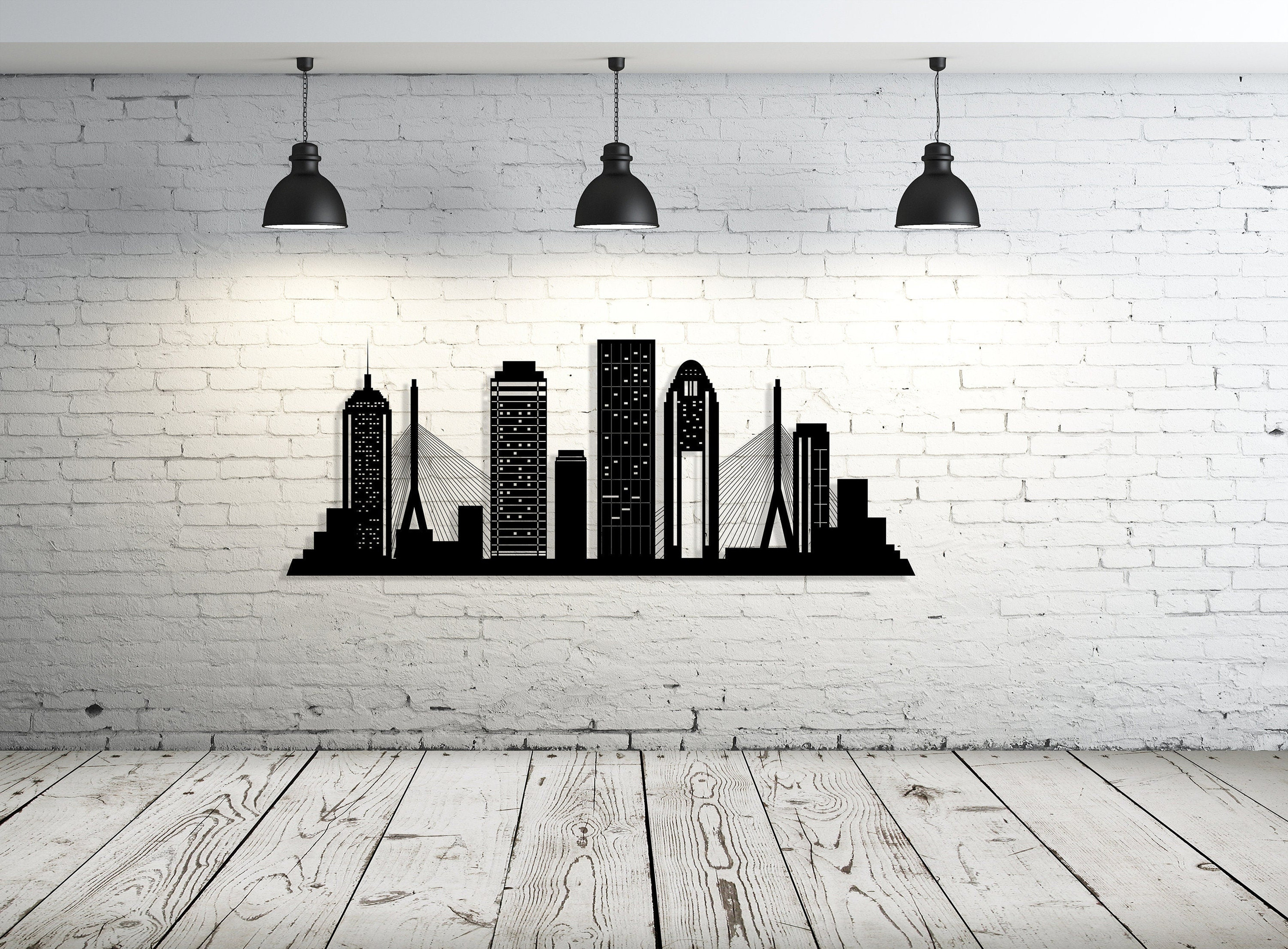 Boston City Silhouette Metal Wall Art, Metal Wall Decor, Housewarming Gift, Home Office Living Room Decoration, Wall Hangings,, Metal Laser Cut Metal Signs Custom Gift Ideas 24x24IN