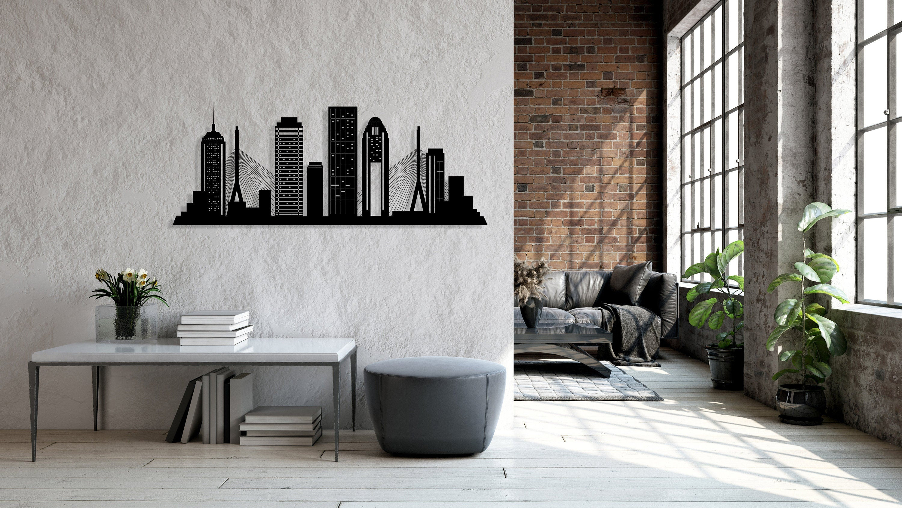Boston City Silhouette Metal Wall Art, Metal Wall Decor, Housewarming Gift, Home Office Living Room Decoration, Wall Hangings,, Metal Laser Cut Metal Signs Custom Gift Ideas 14x14IN