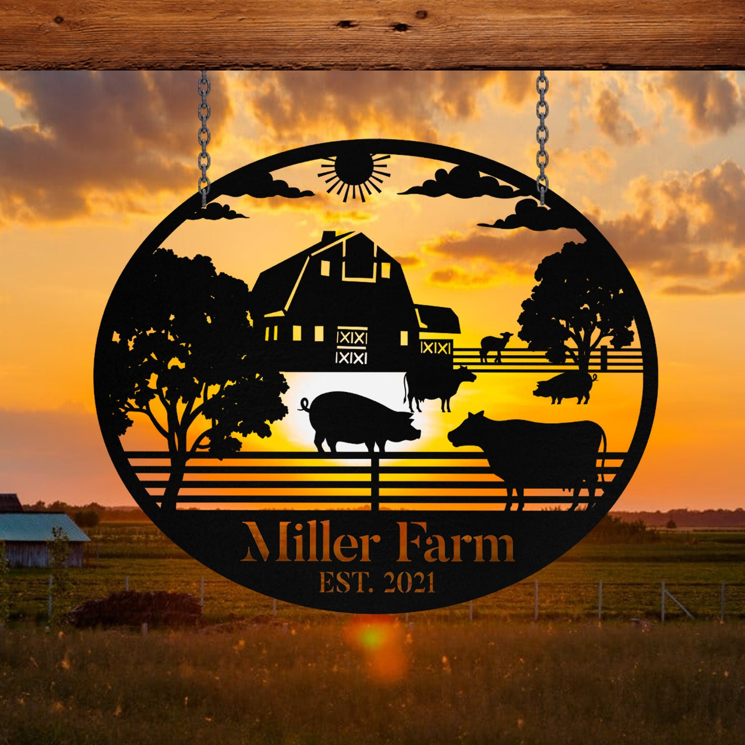 Personalized Metal Farm Sign Barn Cow Pig Monogram, Metal Laser Cut Metal Signs Custom Gift Ideas 18x18IN