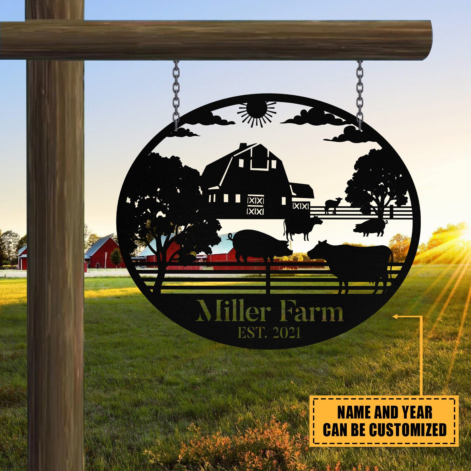 Personalized Metal Farm Sign Barn Cow Pig Monogram, Metal Laser Cut Metal Signs Custom Gift Ideas 12x12IN