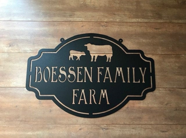 Metal Farm Sign ,barn And Cow Personalized Family Name Metal Sign Housewarming Gift Wedding Gift Personalized Gift Metal Wall Art, Laser Cut Metal Signs Custom Gift Ideas 12x12IN