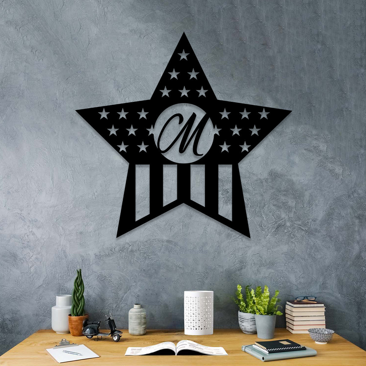 Personalized American Flag Star Veteran Metal Sign, Metal Laser Cut Metal Signs Custom Gift Ideas 18x18IN