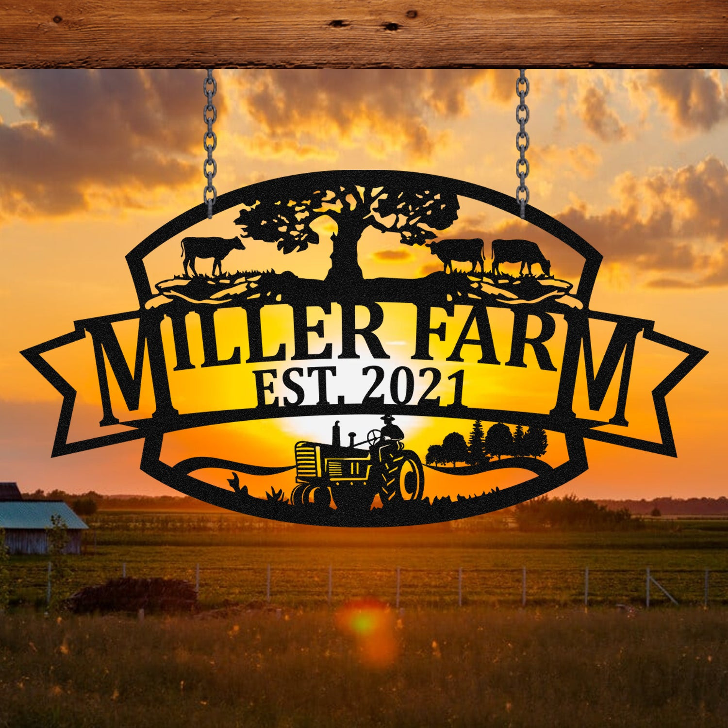 Personalized Metal Farm Sign Cow Tractor Monogram, Metal Laser Cut Metal Signs Custom Gift Ideas 14x14IN