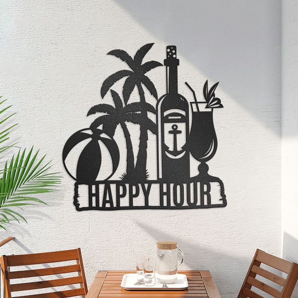 Personalized Beach Party Metal Wall Art, Palm Trees, Beach Ball, Anchor Bottle & Cocktail, Beach House Signs, Poolside Decor, Outdoor Signs, Laser Cut Metal Signs Custom Gift Ideas 12x12IN