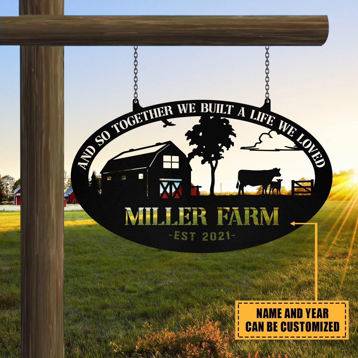 Personalized Metal Farm Sign Barn Cow Cattle Monogram, Custom Outdoor Farmhouse, Metal Laser Cut Metal Signs Custom Gift Ideas 14x14IN