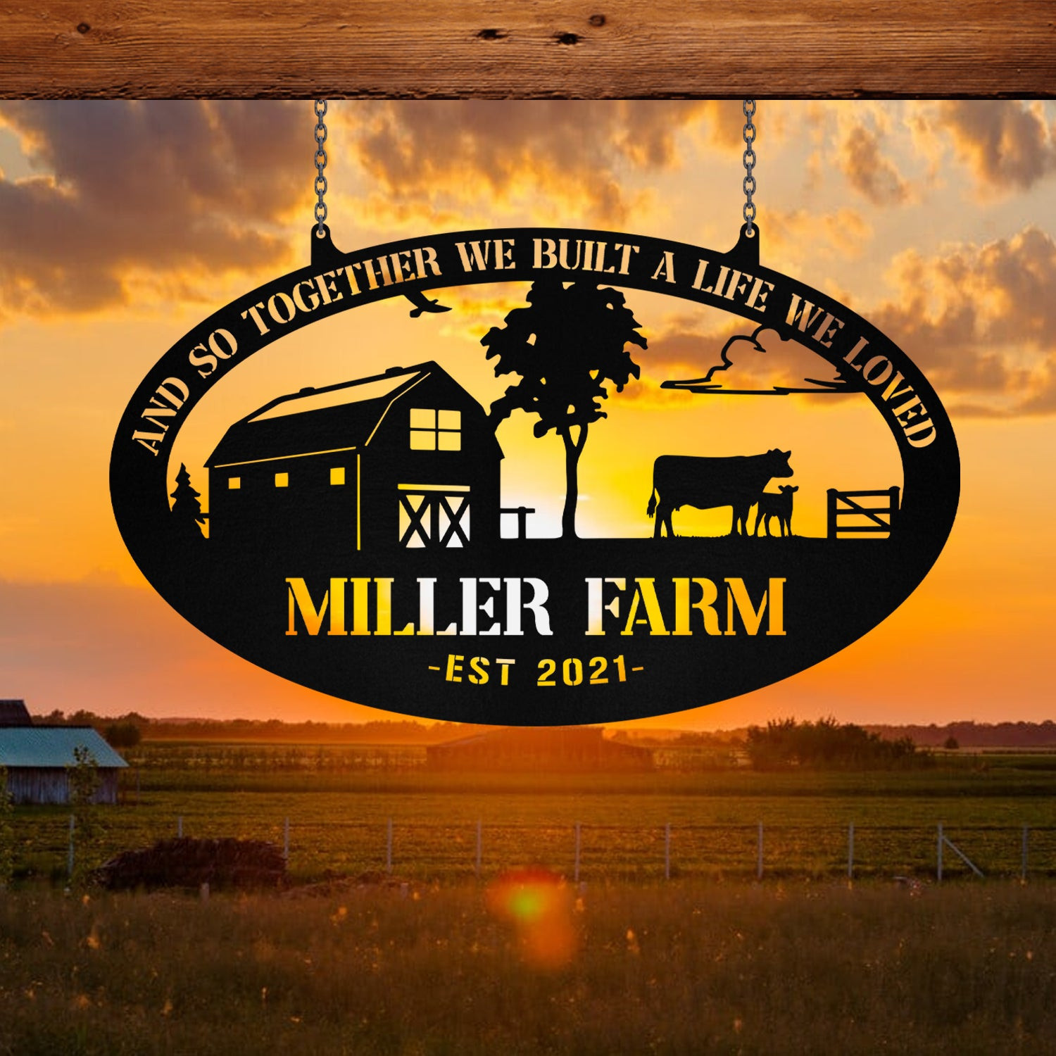 Personalized Metal Farm Sign Barn Cow Cattle Monogram, Custom Outdoor Farmhouse, Metal Laser Cut Metal Signs Custom Gift Ideas 12x12IN