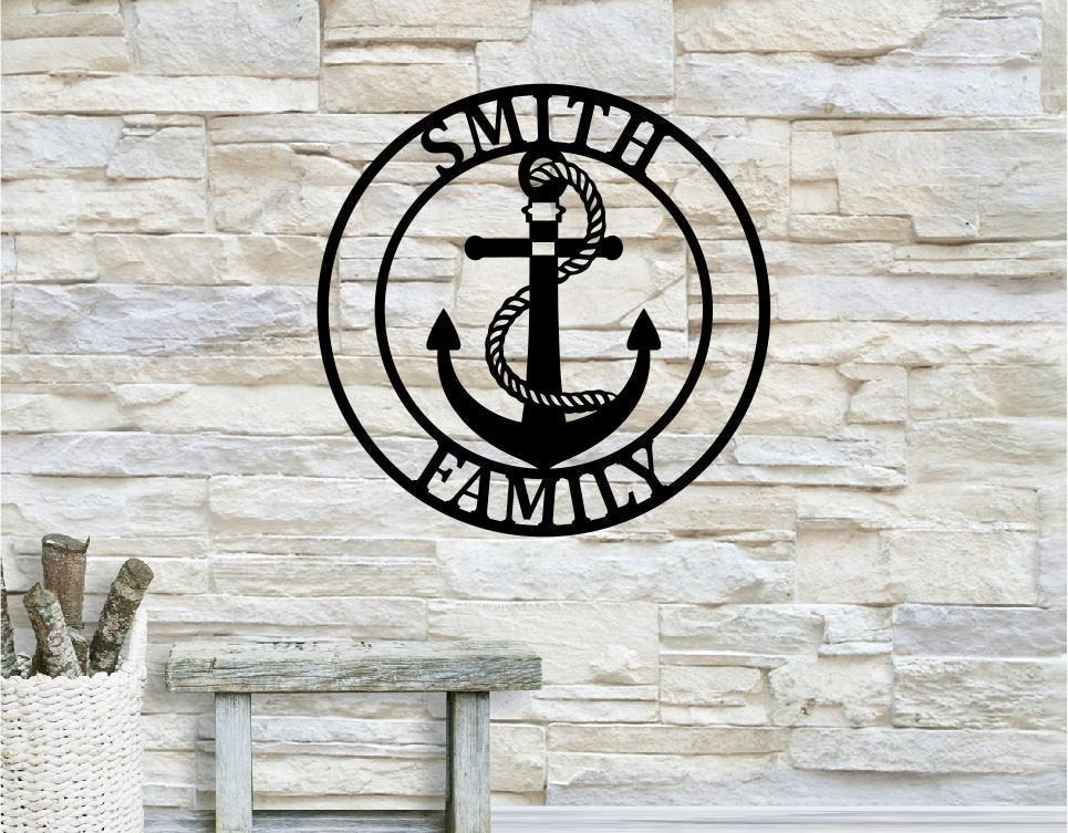 Personalized Family Name Anchor Metal Sign, Anchor Housewarming Gift, Cottage Sign, Wedding Gift, Metal Monogram Sign, Laser Cut Metal Signs Custom Gift Ideas 12x12IN