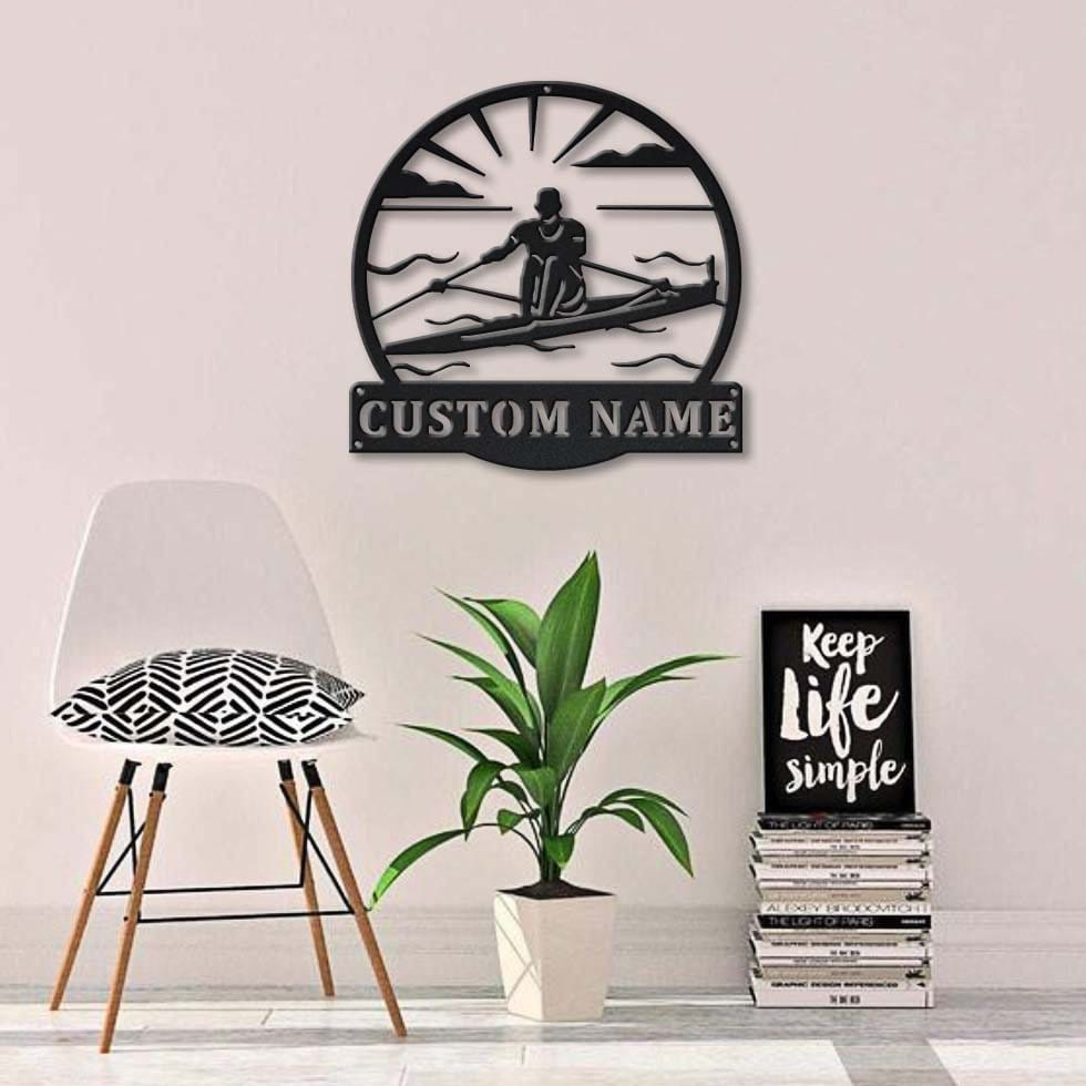 Personalized Sculling Sport Monogram Metal Sign Art, Custom Sculling Sport Metal Sign, Hobbie Gifts, Sport Gift, Birthday Gift, Laser Cut Metal Signs Custom Gift Ideas 14x14IN