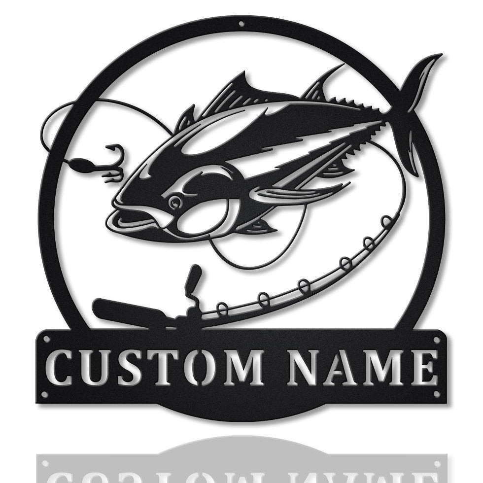 Personalized Tuna Fishing Fish Pole Metal Sign Art, Custom Tuna Fishing Metal Sign, Tuna Fishing Gifts For Men, Tuna Fishing Gift, Laser Cut Metal Signs Custom Gift Ideas 12x12IN