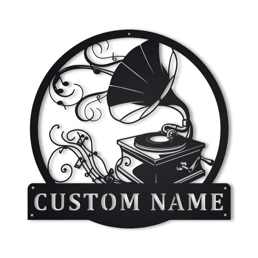 Personalized Gramophone Monogram Metal Sign Art, Custom Gramophone Name Metal Sign, Gramophone Gifts For Gift, Musical Instrument Gift, Laser Cut Metal Signs Custom Gift Ideas 12x12IN