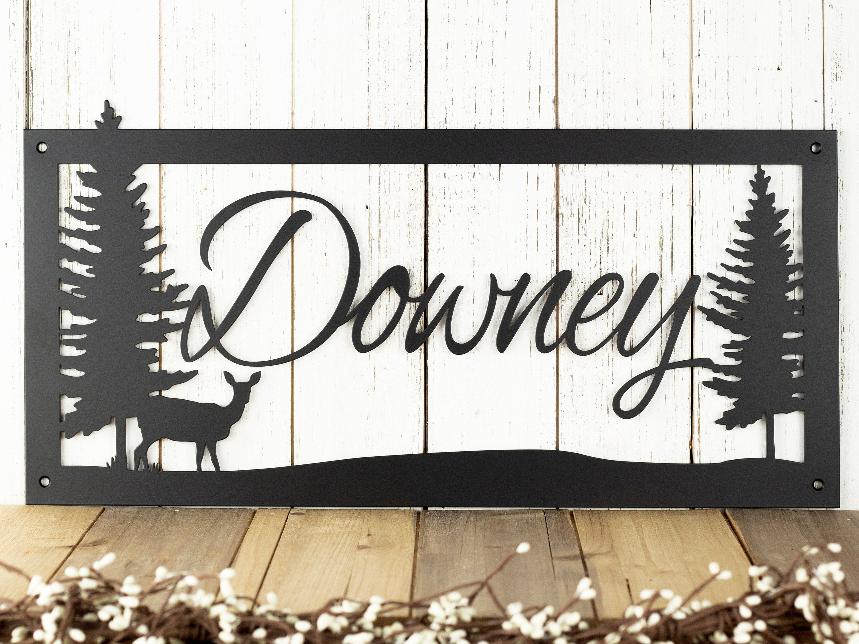 Custom Metal Sign Outdoor Last Name Sign Housewarming Gift Personalized Sign Farmhouse Rustic Country Lake House Deer, Laser Cut Metal Signs Custom Gift Ideas 14x14IN