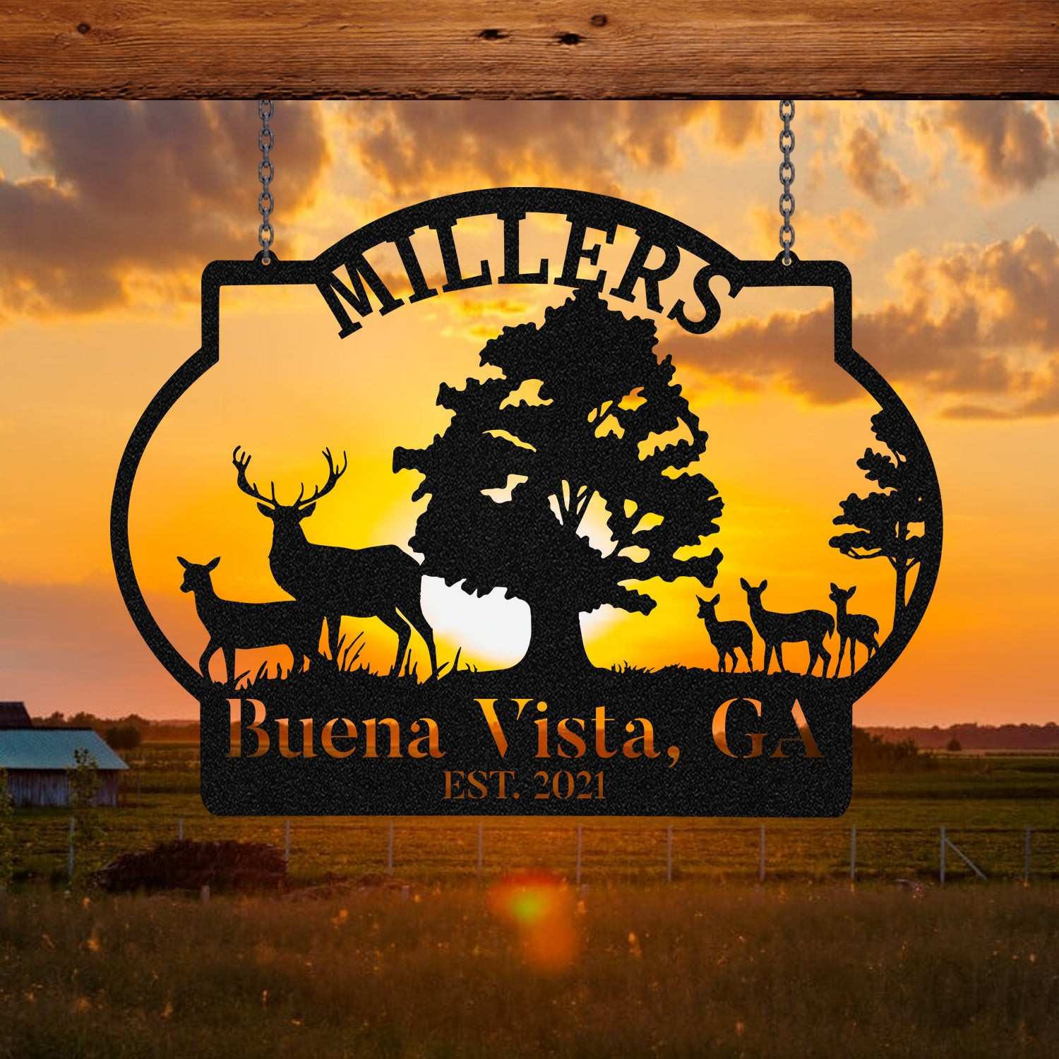 Personalized Family Name Deer Hunting Metal Sign, Custom Outdoor Farm, Wall Decor, Art Gift For Him, Metal Laser Cut Metal Signs Custom Gift Ideas 12x12IN