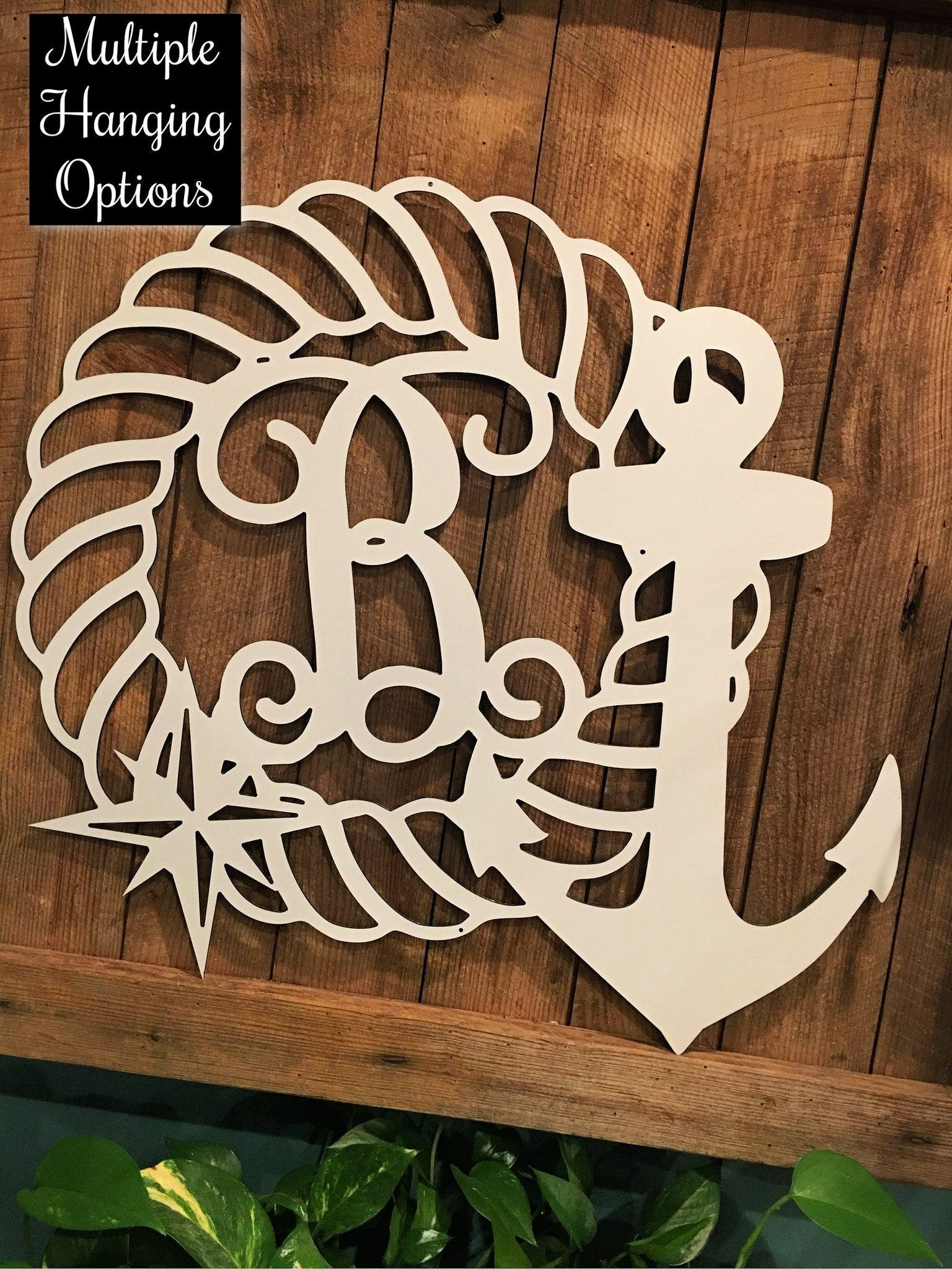 RosabellaPrint Nautical Decor Anchor Wall Hanger Custom, Personalized Monogram Or Address, Beach House Decor Sea Theme Gifts Laser Cut Metal Signs Custom Gift Ideas 12x12IN