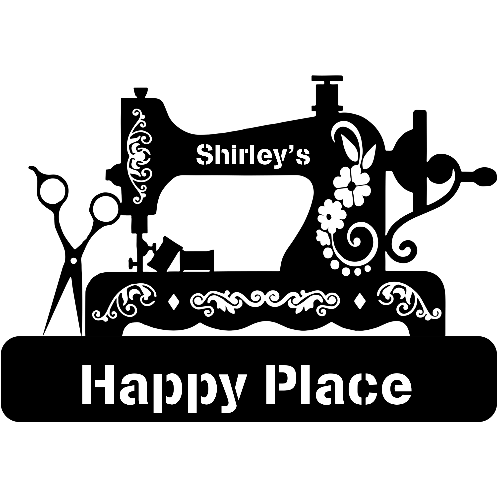 Personalized Sewing Machine Happy Place Metal Sign Art, Cut Metal Sign, Metal Wall Art, Metal House Sign, Metal Laser Cut Metal Signs Custom Gift Ideas 12x12IN