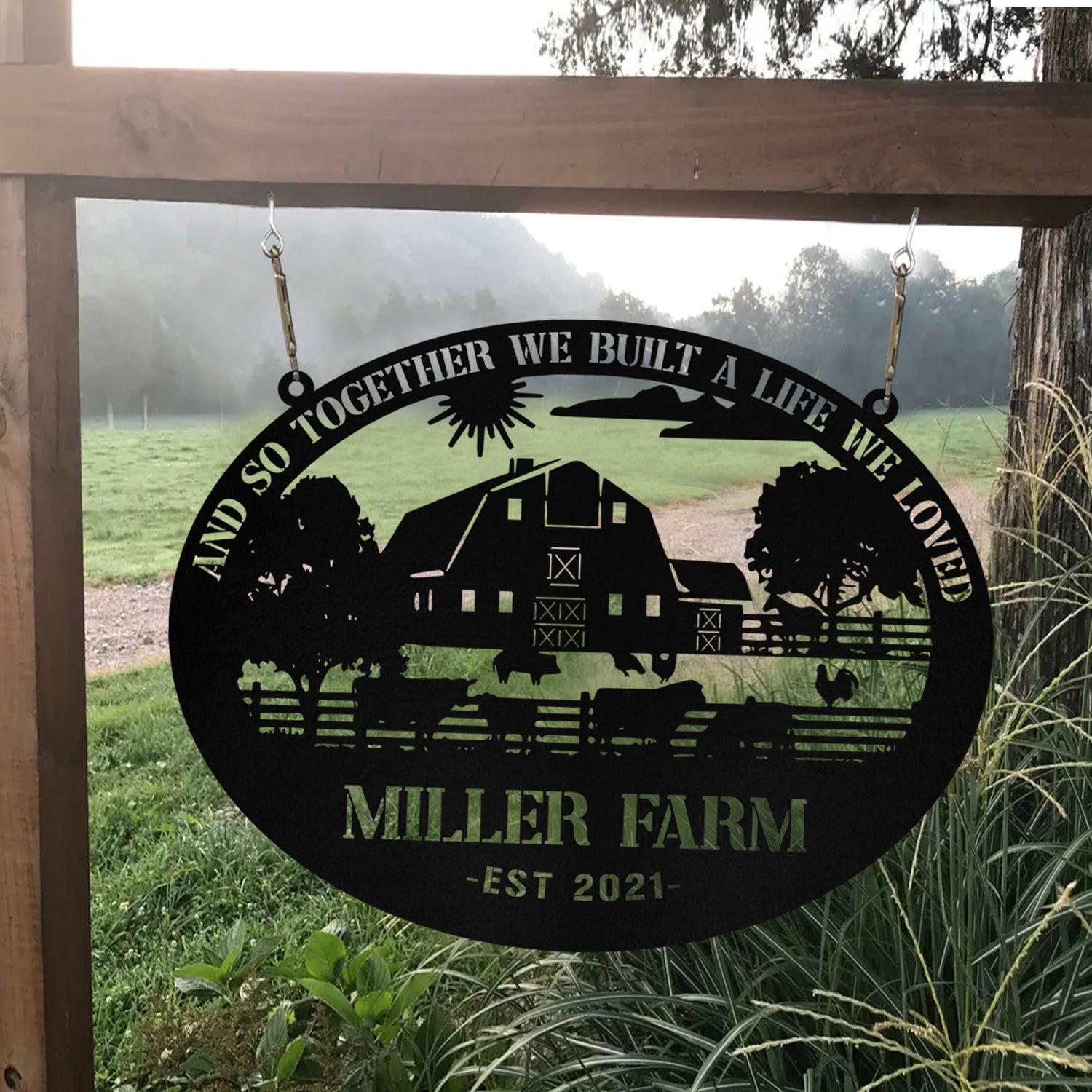 Personalized Metal Farm Sign Barn Cow Horse Pig Chicken Monogram, Metal Laser Cut Metal Signs Custom Gift Ideas 18x18IN