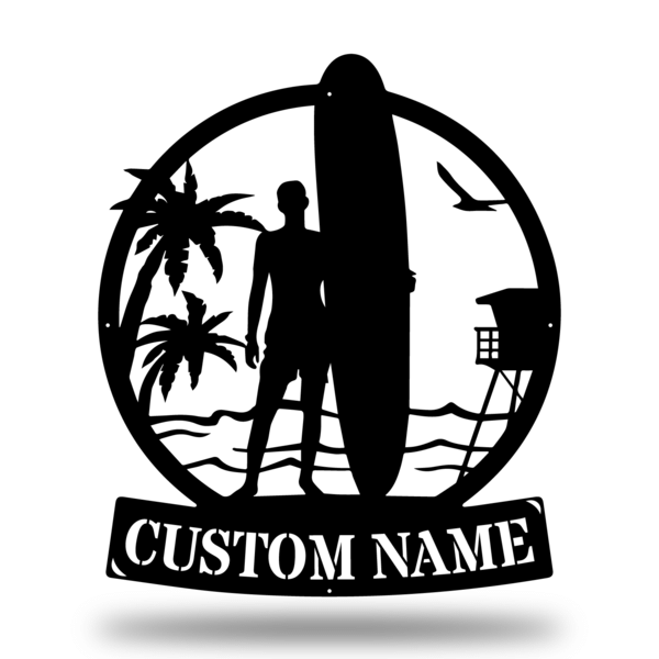 Longboard Male Surfer Monogram Customized Metal Signs, Custom Metal Sign, Custom Signs, Metal Sign, Metal Laser Cut Metal Signs Custom Gift Ideas 12x12IN