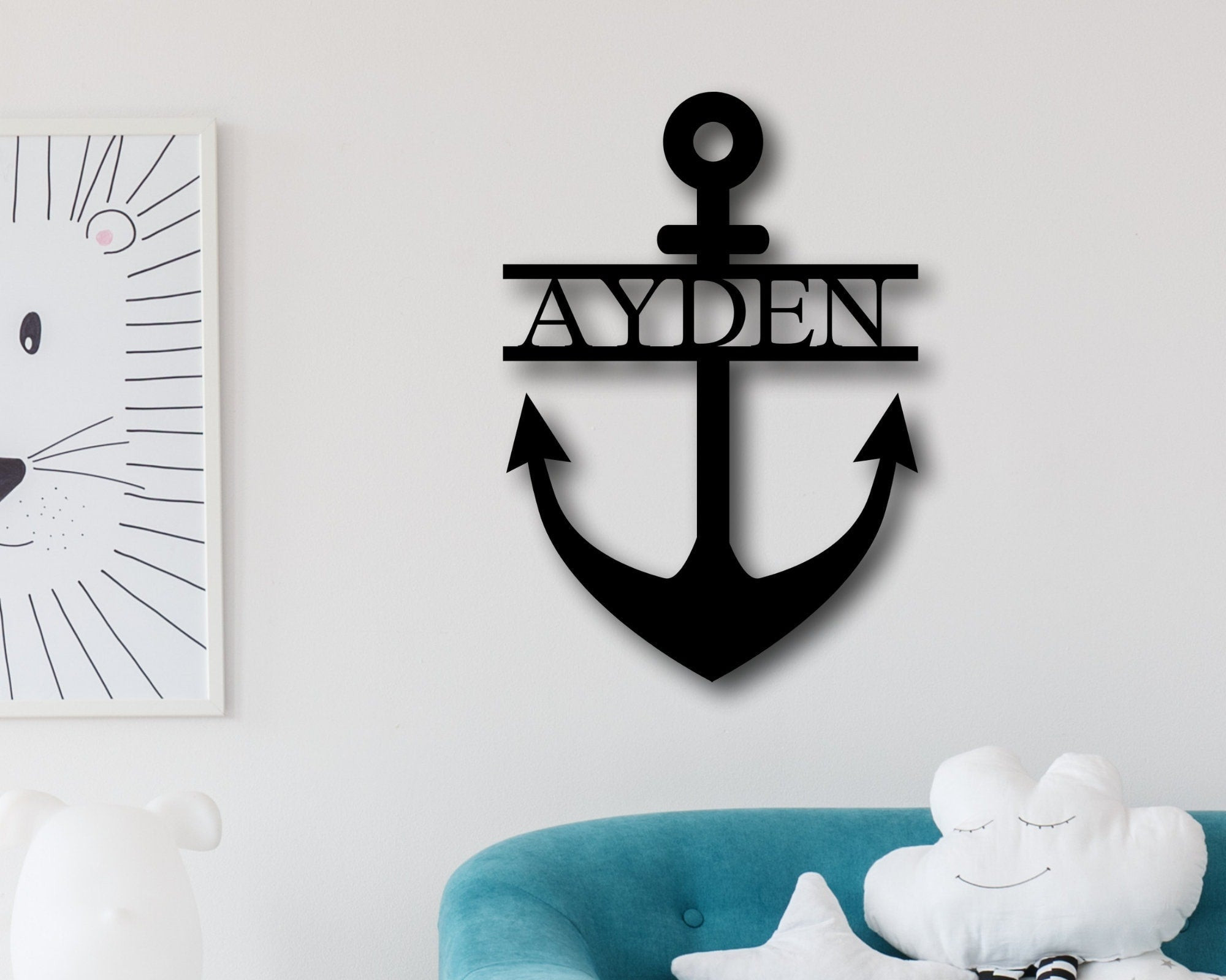 Boy Nursery Name Sign, Anchor Sign, Custom Metal Name Sign, Personalized Sign For Nursery, Boys Room Decor, Anchor Name Sign, Anchor Decor, Laser Cut Metal Signs Custom Gift Ideas 12x12IN