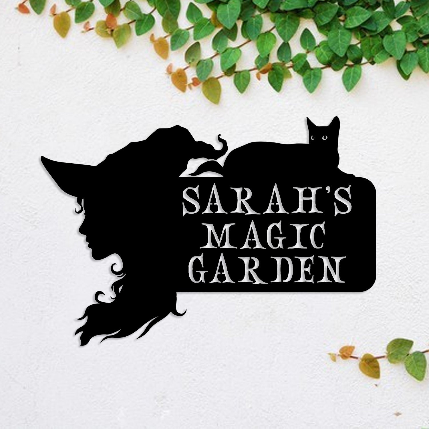 Personalized Witch Black Cat Halloween Metal Garden Sign, Metal Laser Cut Metal Signs Custom Gift Ideas 12x12IN
