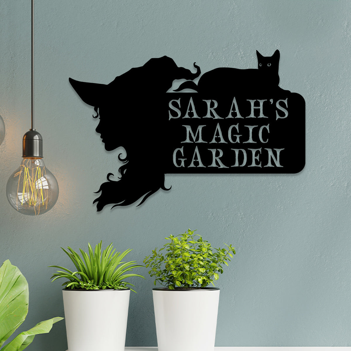 Personalized Witch Black Cat Halloween Metal Garden Sign, Metal Laser Cut Metal Signs Custom Gift Ideas 18x18IN