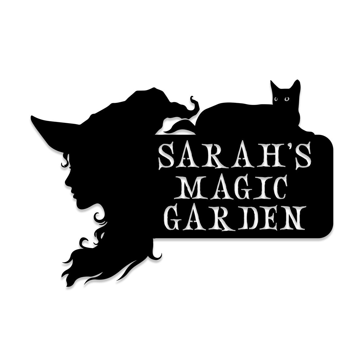 Personalized Witch Black Cat Halloween Metal Garden Sign, Metal Laser Cut Metal Signs Custom Gift Ideas 14x14IN