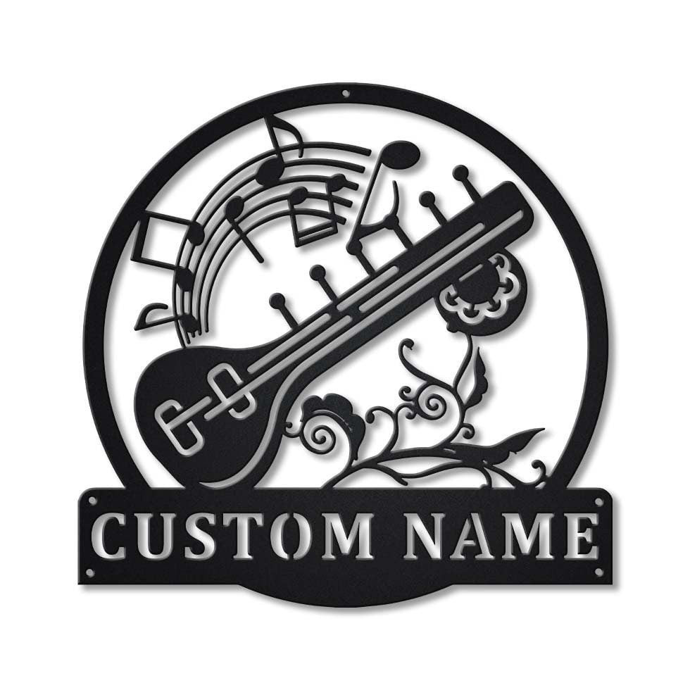 Personalized Sitar Music Monogram Metal Sign Art, Custom Sitar Music Monogram Metal Sign, Sitar Music Gifts For Men, Musical Instrument, Laser Cut Metal Signs Custom Gift Ideas 12x12IN