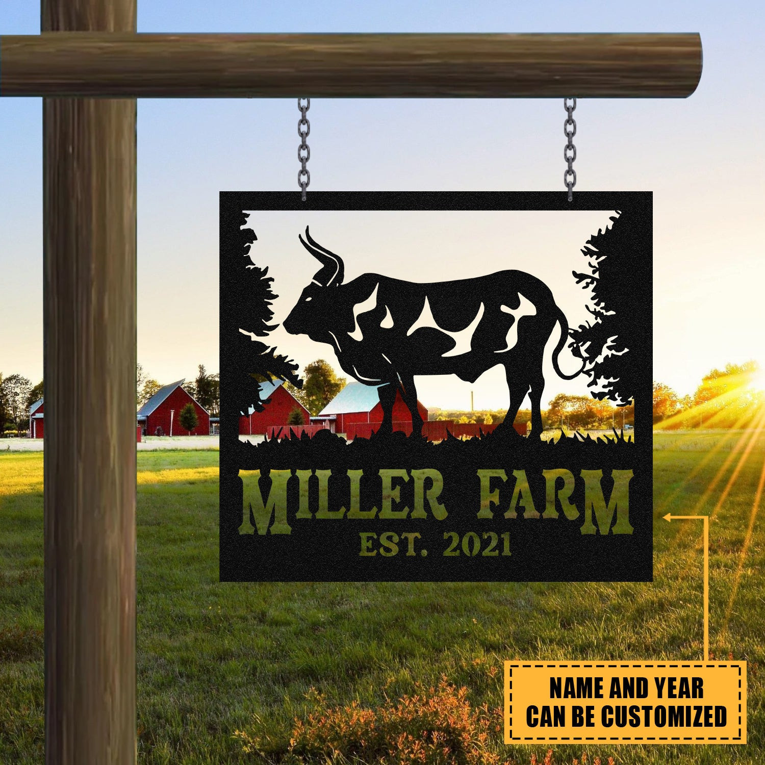 Personalized Metal Farm Sign Bull, Custom Outdoor Farmhouse, Ranch, Stable, Wall Decor Art Gift, Metal Laser Cut Metal Signs Custom Gift Ideas 12x12IN
