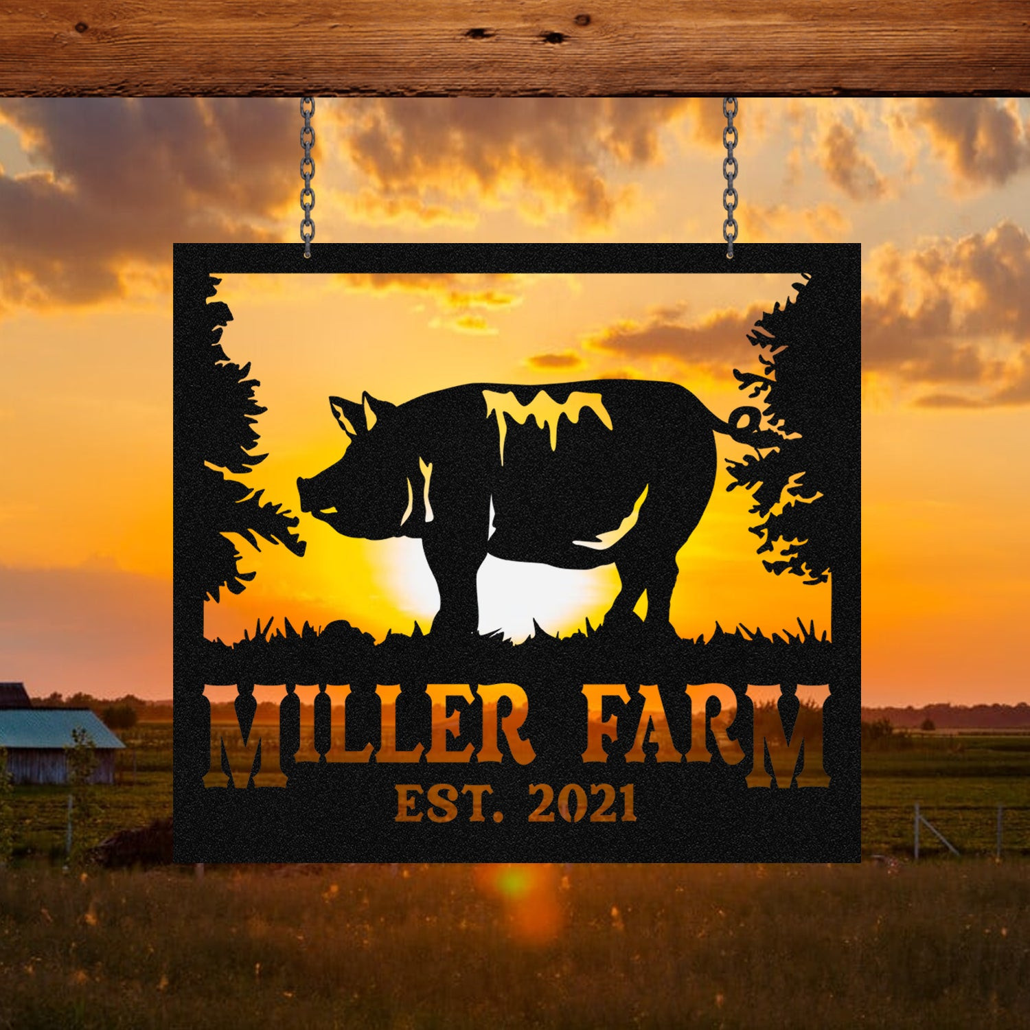Metal Farm Sign Pig Monogram, Custom Outdoor Ranch, Barn, Front Gate, Wall Decor Art Gift, Metal Laser Cut Metal Signs Custom Gift Ideas 18x18IN