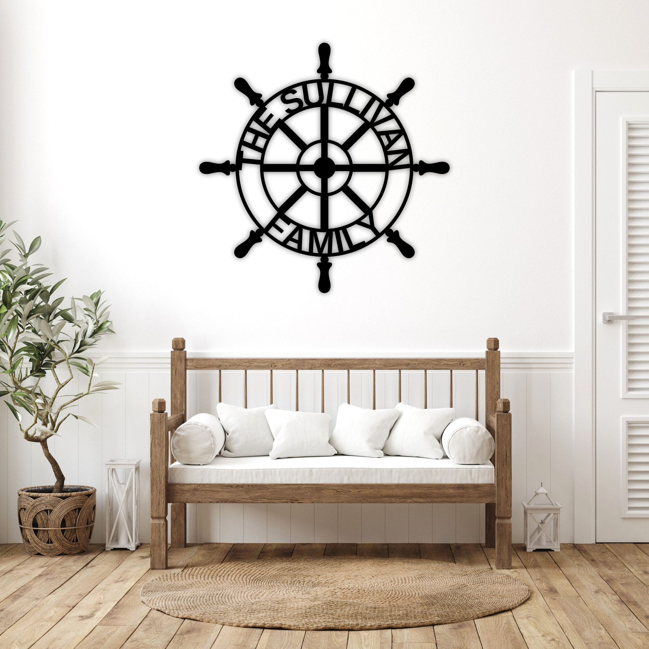 Personalized Wheel Ship Metal Sign, Custom Wheel Ship Wall Art, Lake House Decor, Beach House Decor, Family Name Sign, Nautical Decorations, Laser Cut Metal Signs Custom Gift Ideas 12x12IN