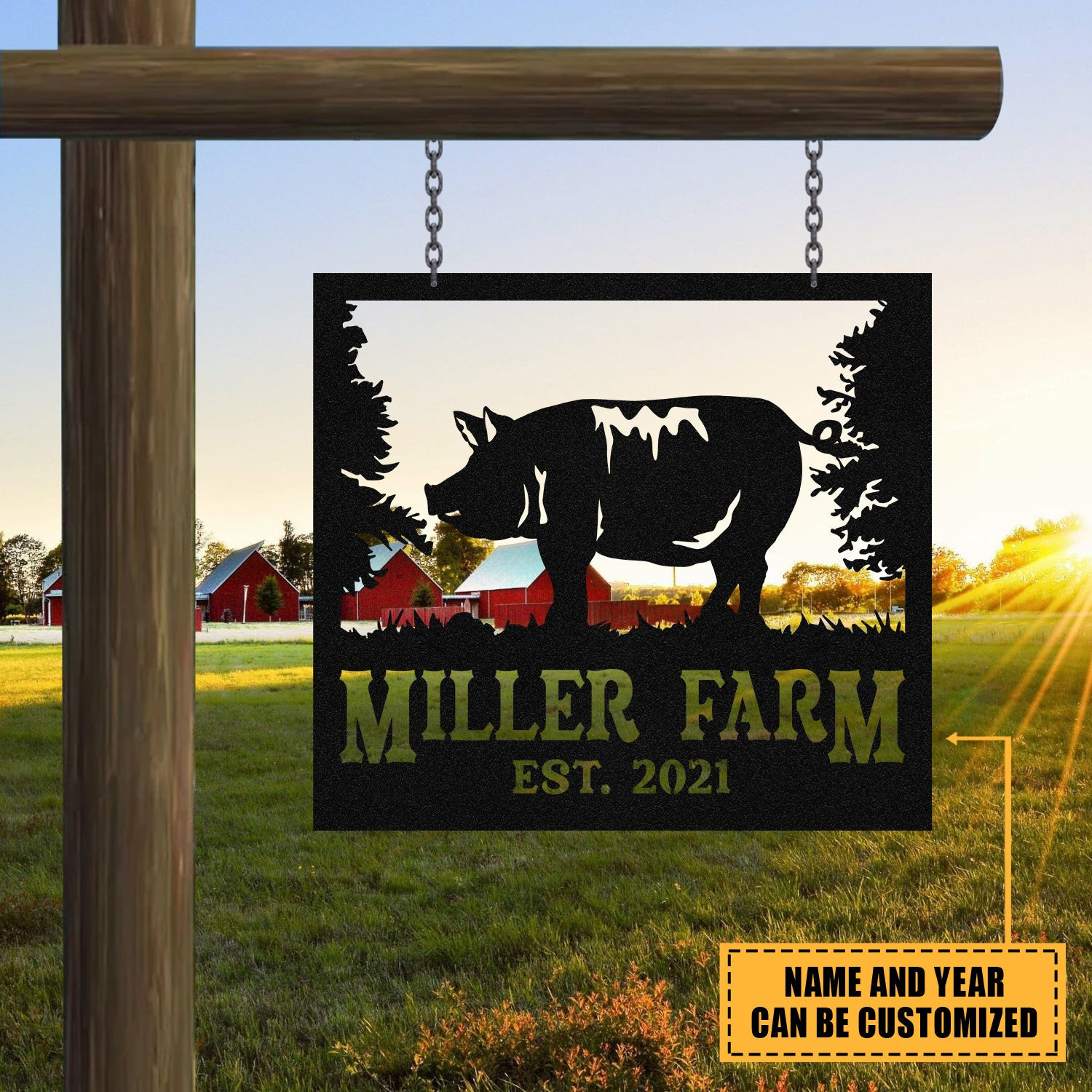 Metal Farm Sign Pig Monogram, Custom Outdoor Ranch, Barn, Front Gate, Wall Decor Art Gift, Metal Laser Cut Metal Signs Custom Gift Ideas 12x12IN
