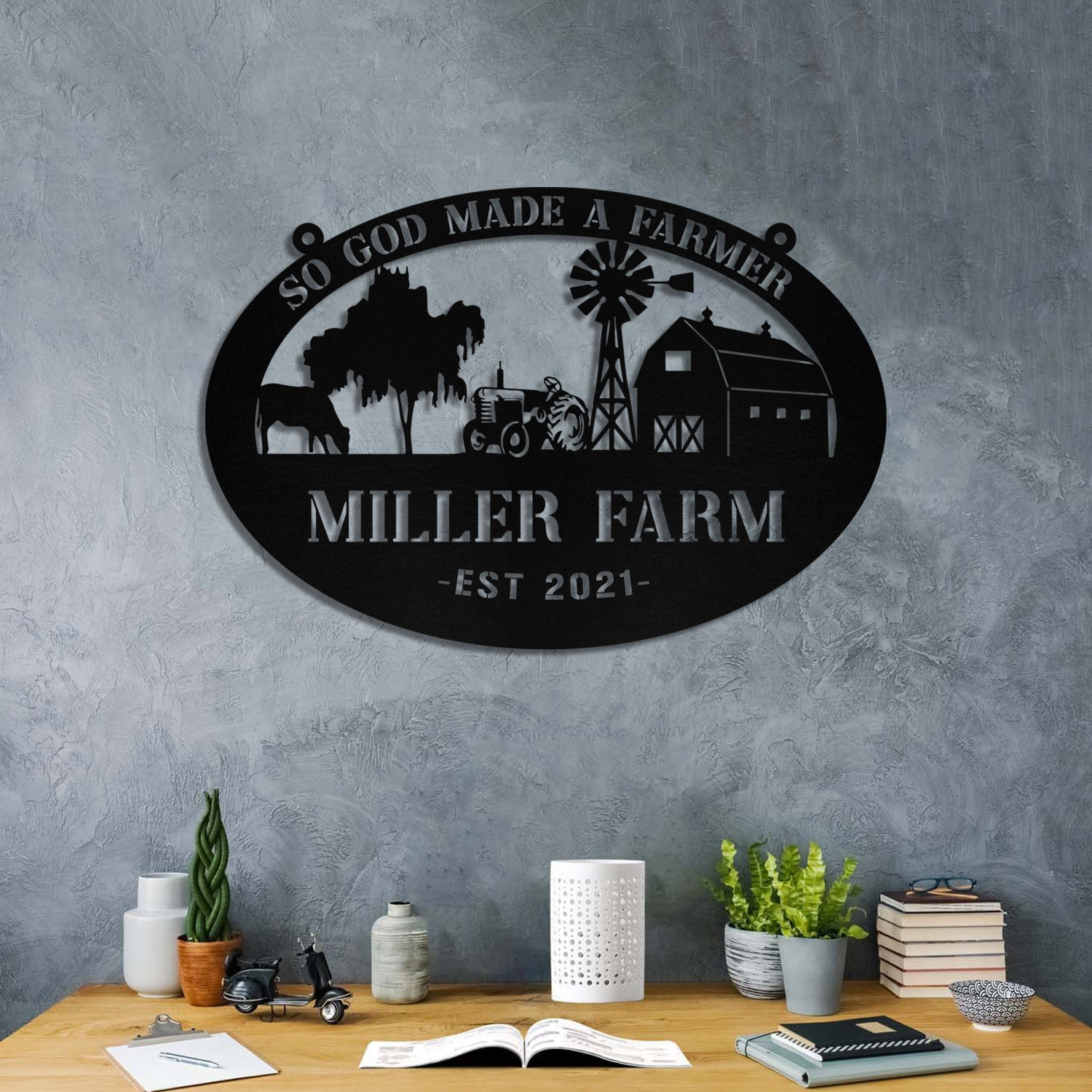 Metal Farm Sign Barn Tractor Monogram, Custom Farmhouse, Wall Decor Gift, Metal Laser Cut Metal Signs Custom Gift Ideas 14x14IN