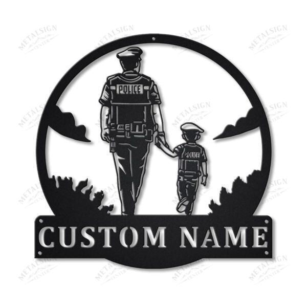 Police Father And Son Personalized Monogram Metal Wall Decor, Cut Metal Sign, Metal Wall Art, Metal House Sign, Metal Laser Cut Metal Signs Custom Gift Ideas 12x12IN