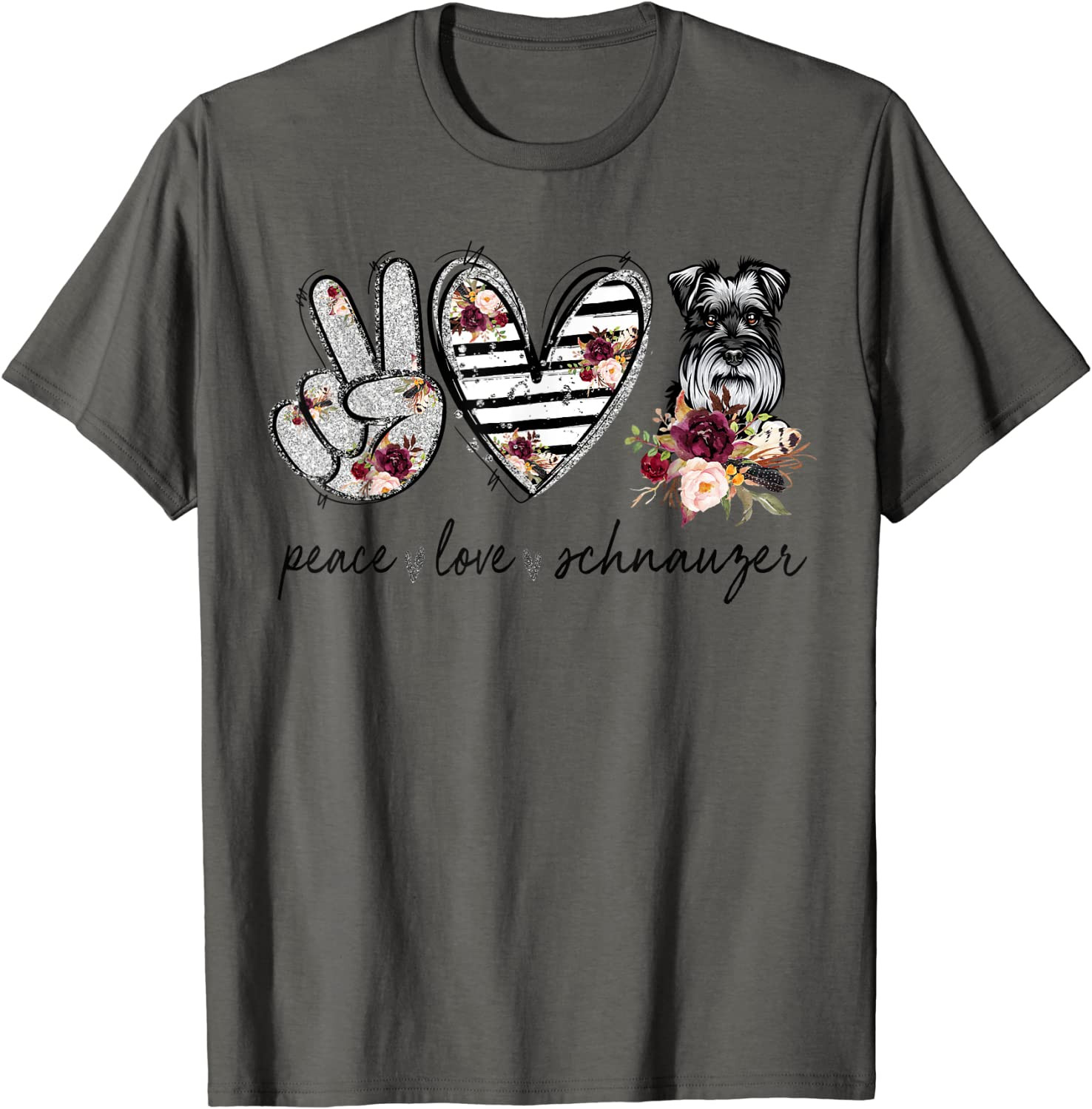 Funny Peace Love Schnauzer Dog Lover Mother's Day T-Shirt