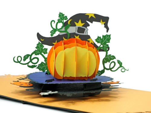 Halloween Pumpkin and Witch's Hat 3D Pop Up Card