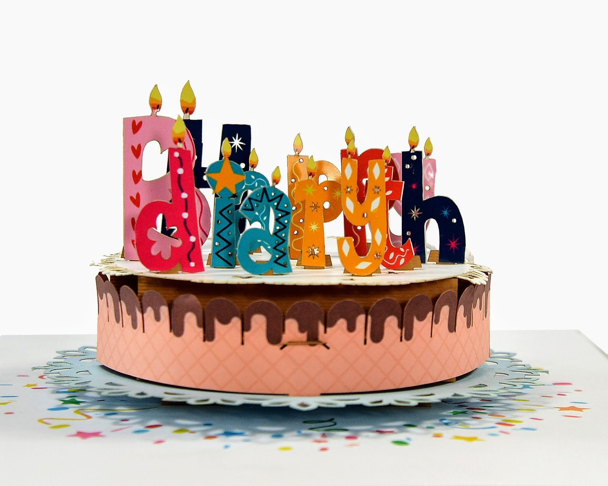 Letter Candles Happy Birthday Cake 3D Pop Up Card
